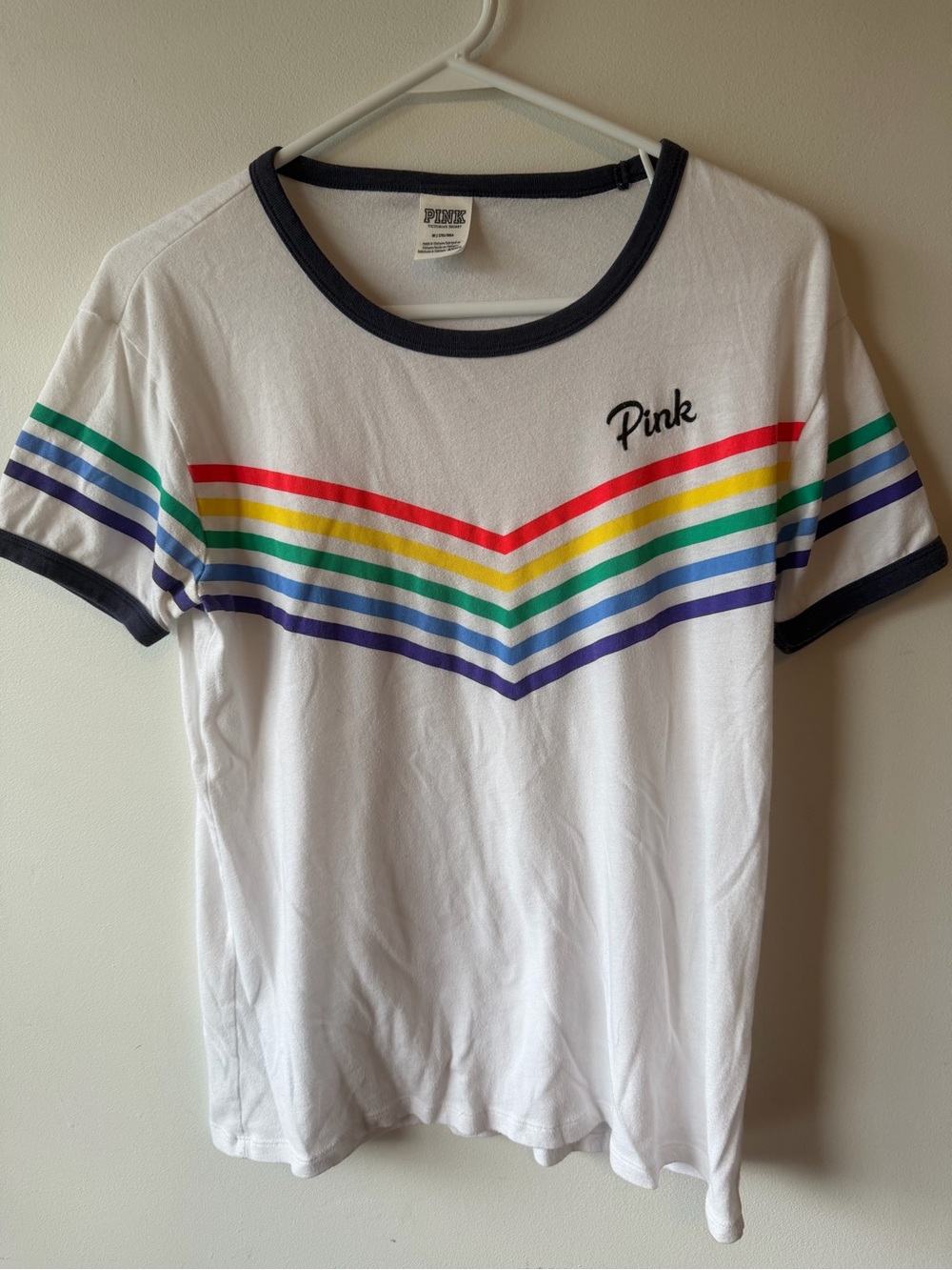 Pink Victoria’s Secret White Rainbow Top M
